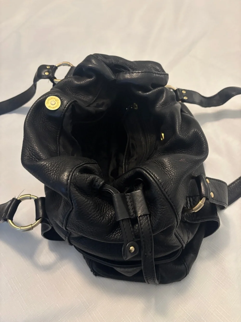 VTG Michael Kors Black Pebble Leather Shoulder Satchel w/Gold accents pockets - Picture 7 of 11